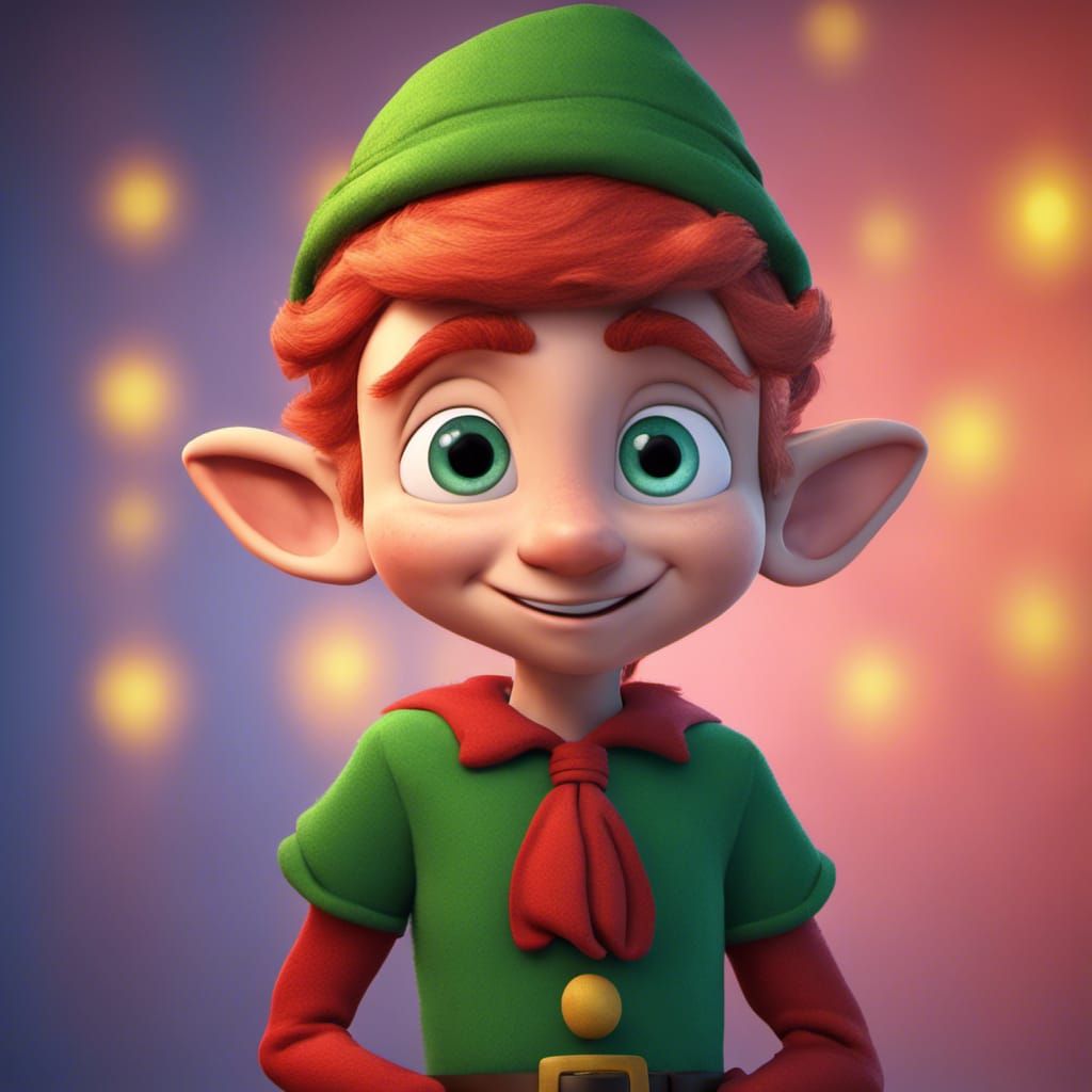 Cartoonish Christmas Elf Portrait in 3D Style