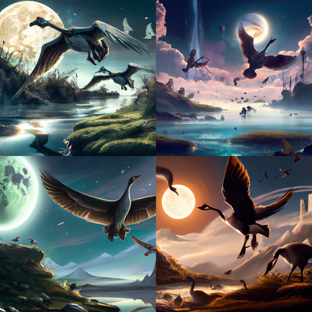Geese Flying with the Moon: Fantasy Concept Art