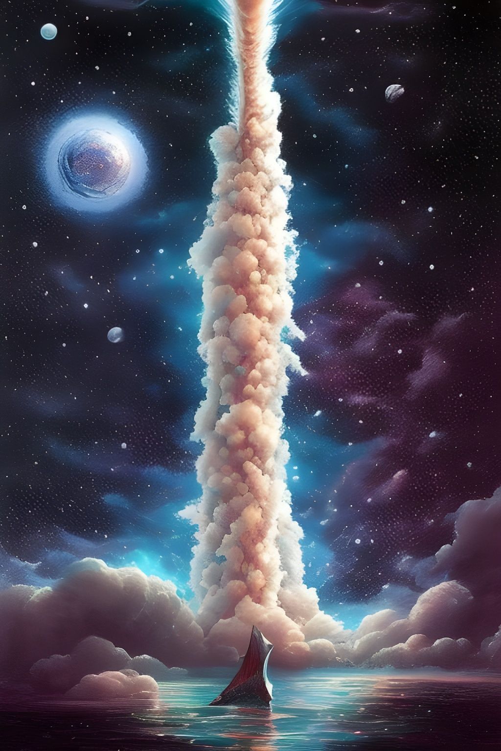 Dramatic Night Waterspout Digital Illustration