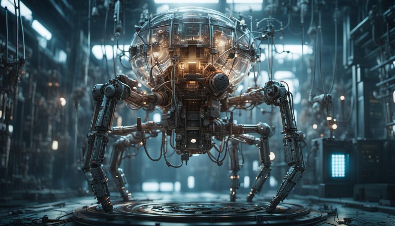 Mechanical Entity in Abandoned Lab, Sci-Fi Horror