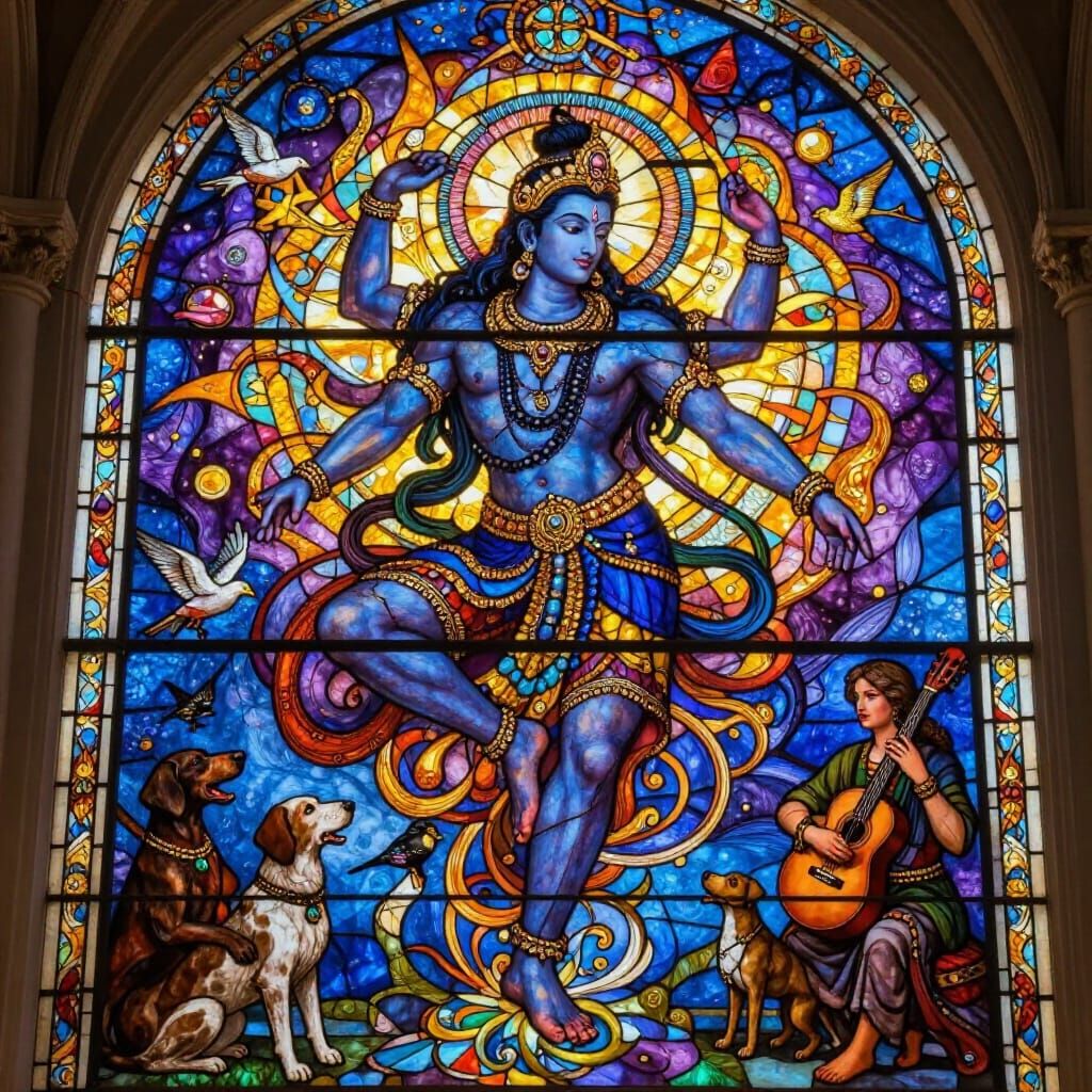 Lord Shiva's Cosmic Dance in Stained Glass