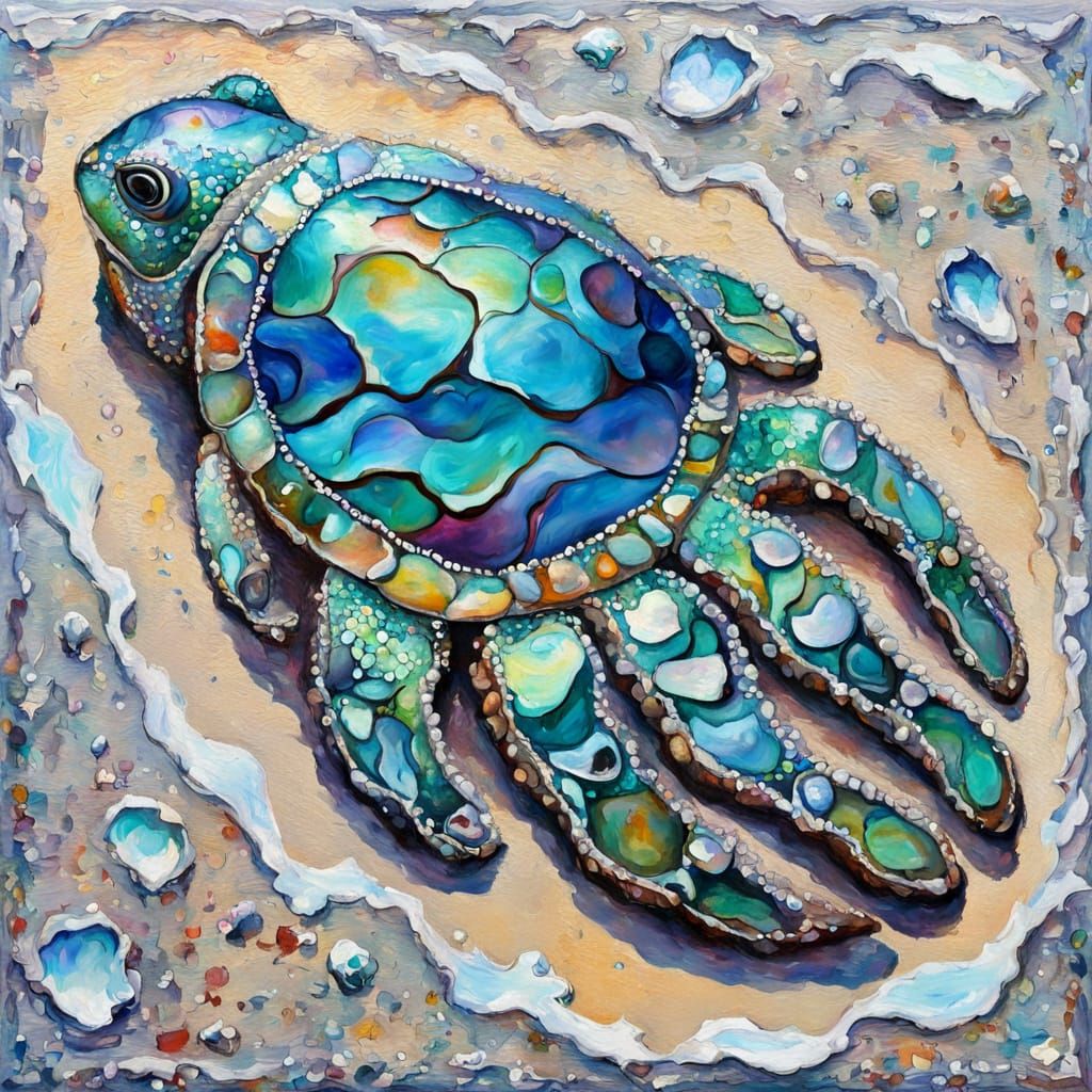 Abalone Animal Footprints in Neo-Impressionist Oil Painting