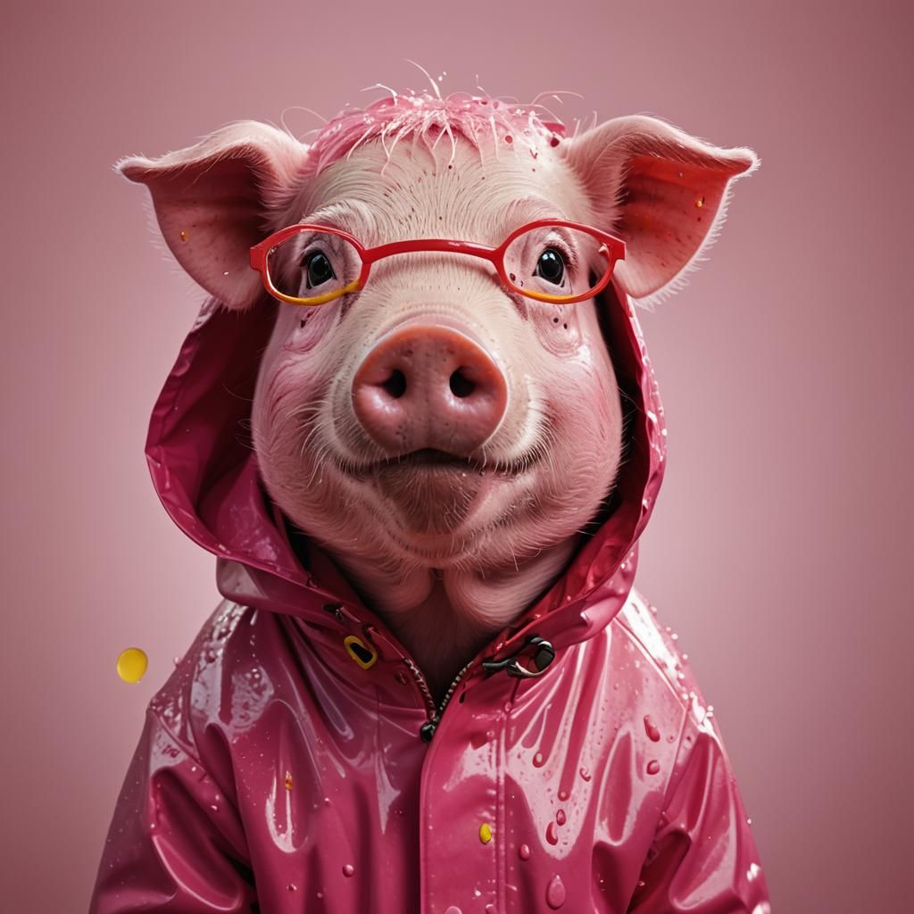 Hyper-Realistic Pink Pig Portrait in Vibrant Colors