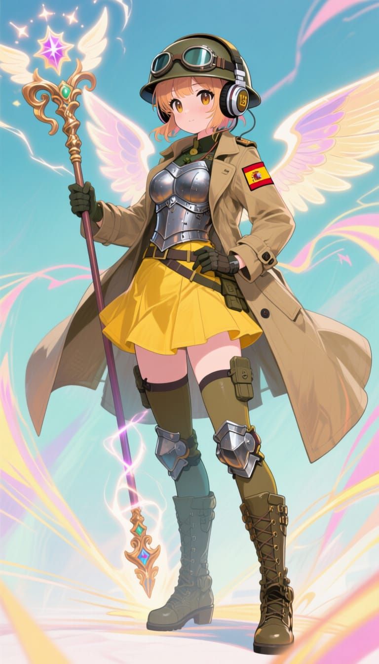 Magical Girl in Military Attire with Spanish Flag