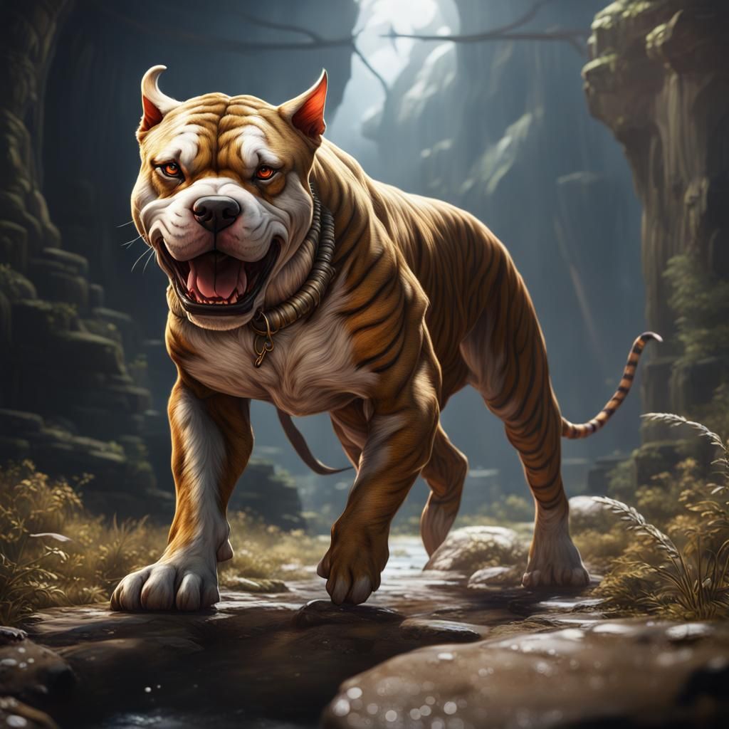 Pit Bull and Saber-Tooth Tiger Hybrid Creature