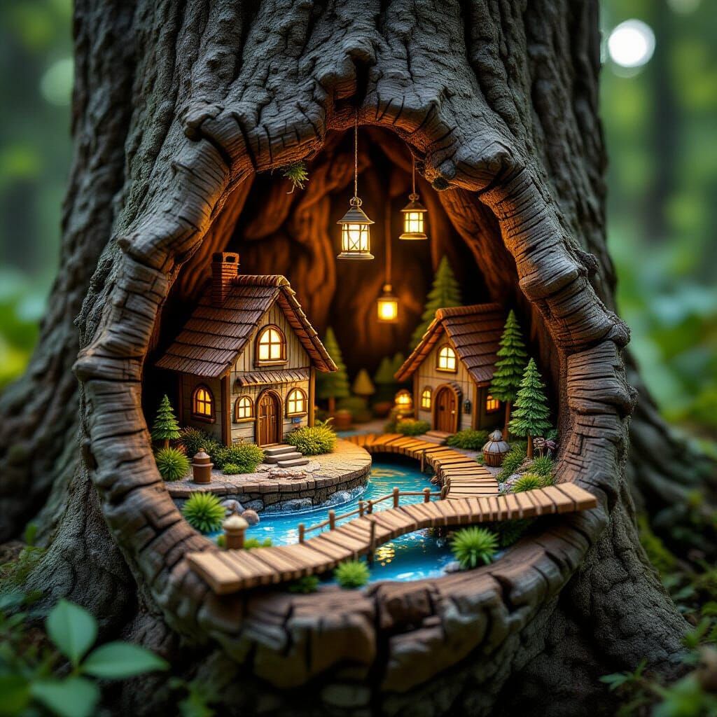 Enchanted Miniature Village Made of Wood