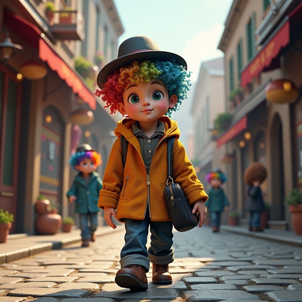 Boy with Wigs on Jewish Street, Fantasy Matte Painting