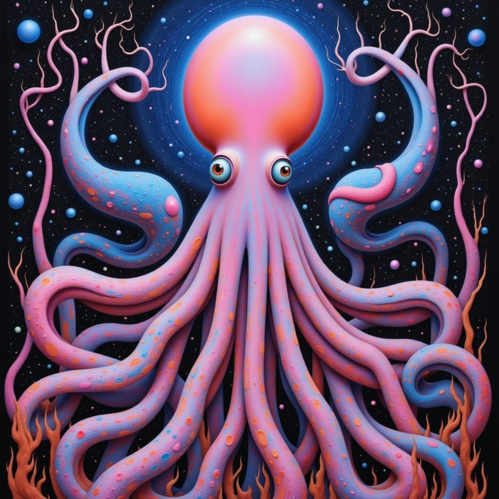 Giant Surreal Squid with Starry Eyes
