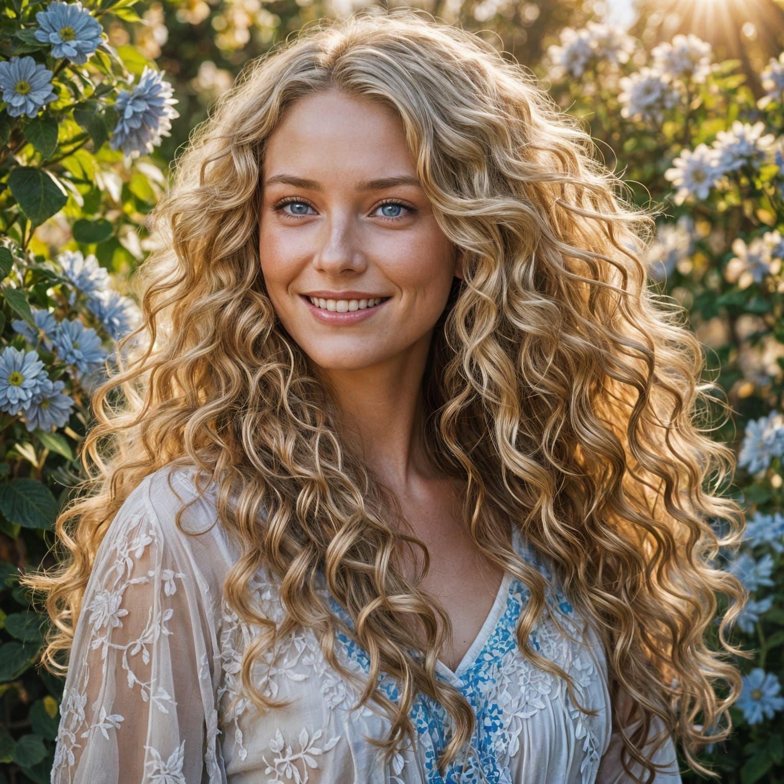 Smiling Blonde Woman with Blue Eyes Portrait