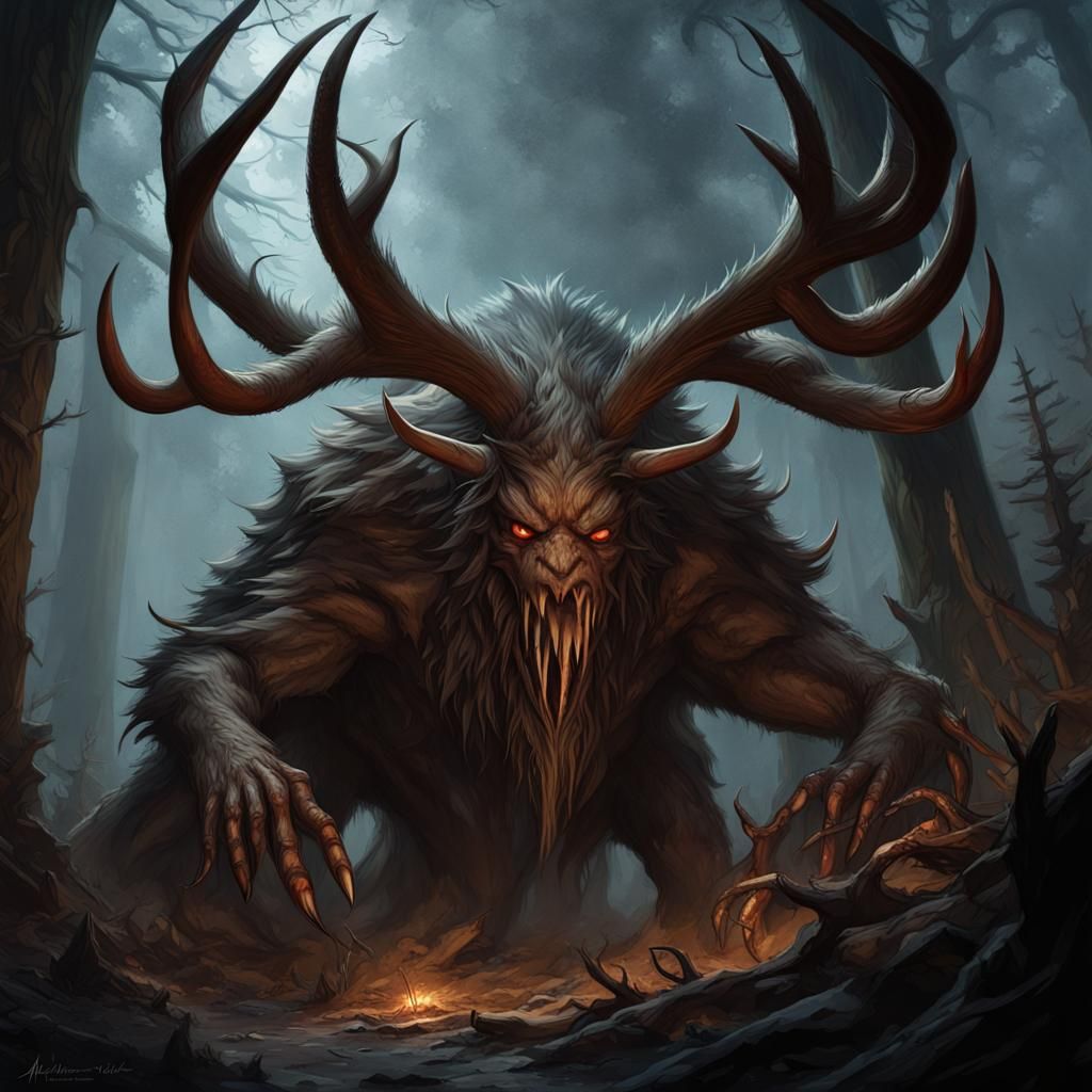 Eight-Legged Monster with Antlers in Dark Fantasy Style