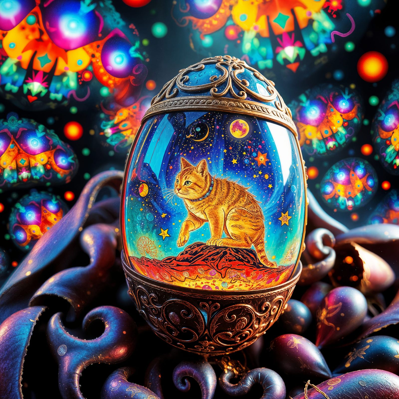 Cosmic Easter Egg in Mixed Media Style