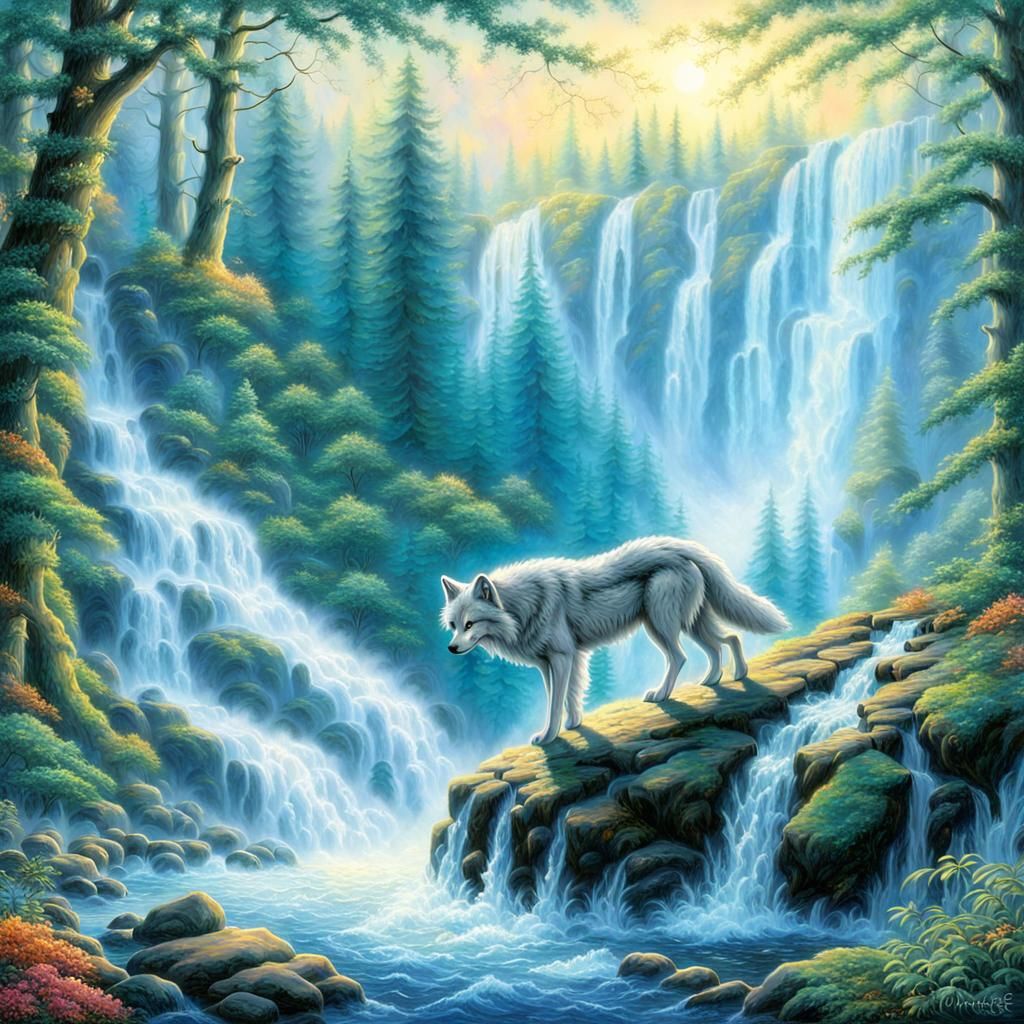 Ethereal Nine-Tailed Wolf in Fantasy Forest
