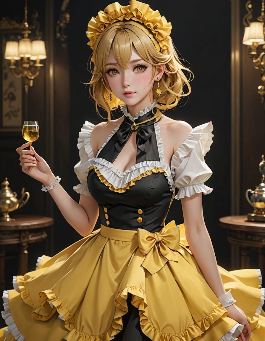Yellow Maid Dress in 3D Anime Style