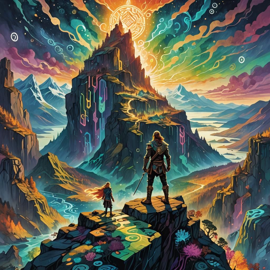 Cosmic Norse Warrior in Psychedelic Illustration