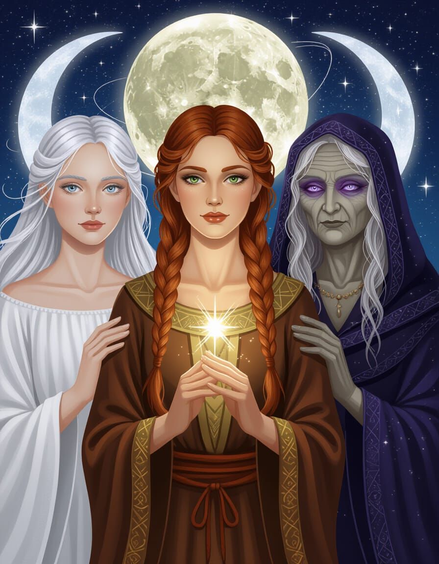 Cosmic Entity Triptych: Maiden, Mother, Crone