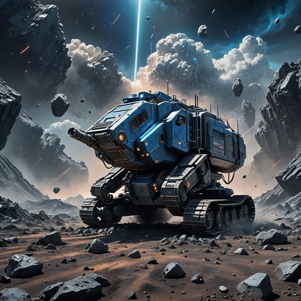 Futuristic Excavator Spaceship Digs Asteroid: Concept Art