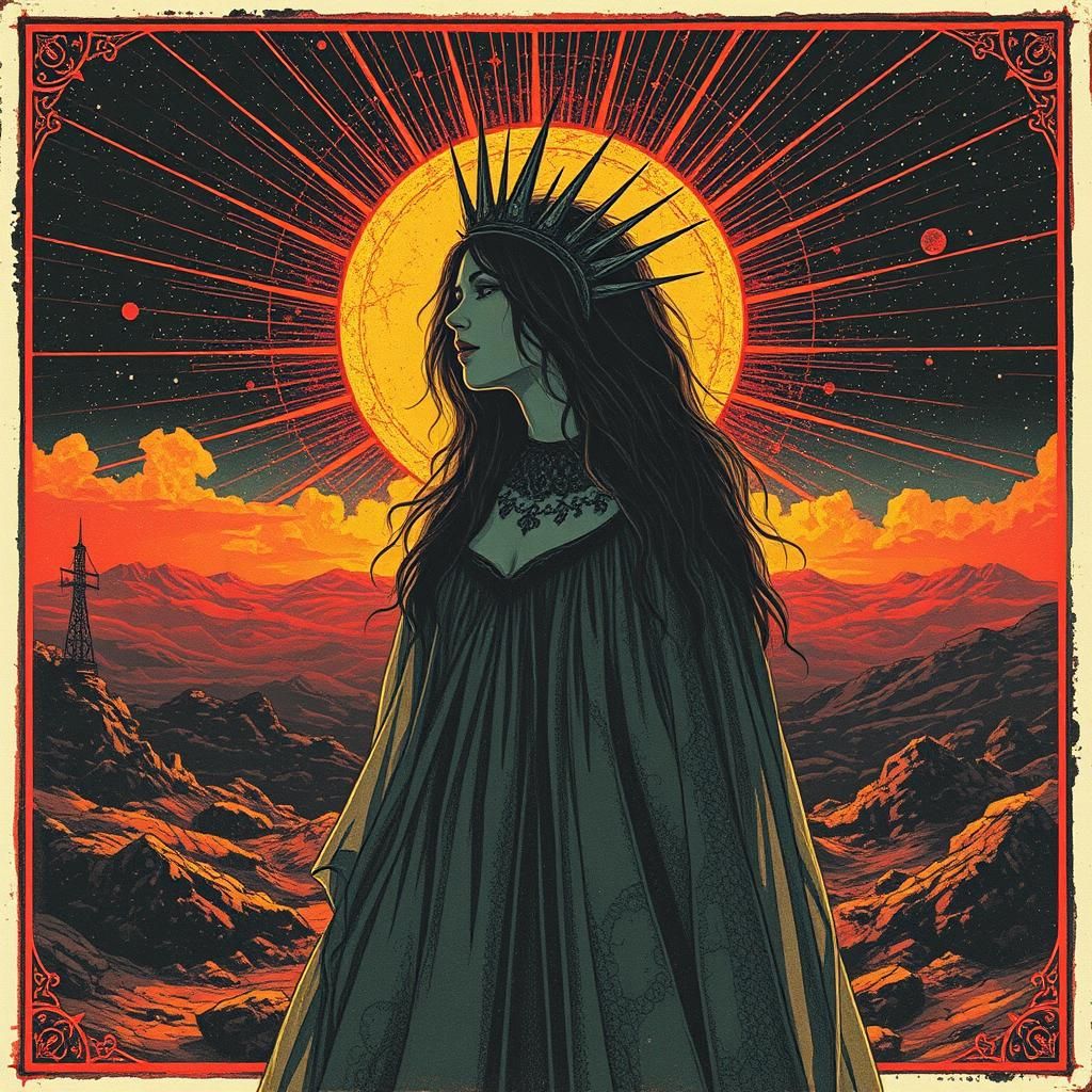 Solar Goth Bride in Post-Apocalyptic Monoprint