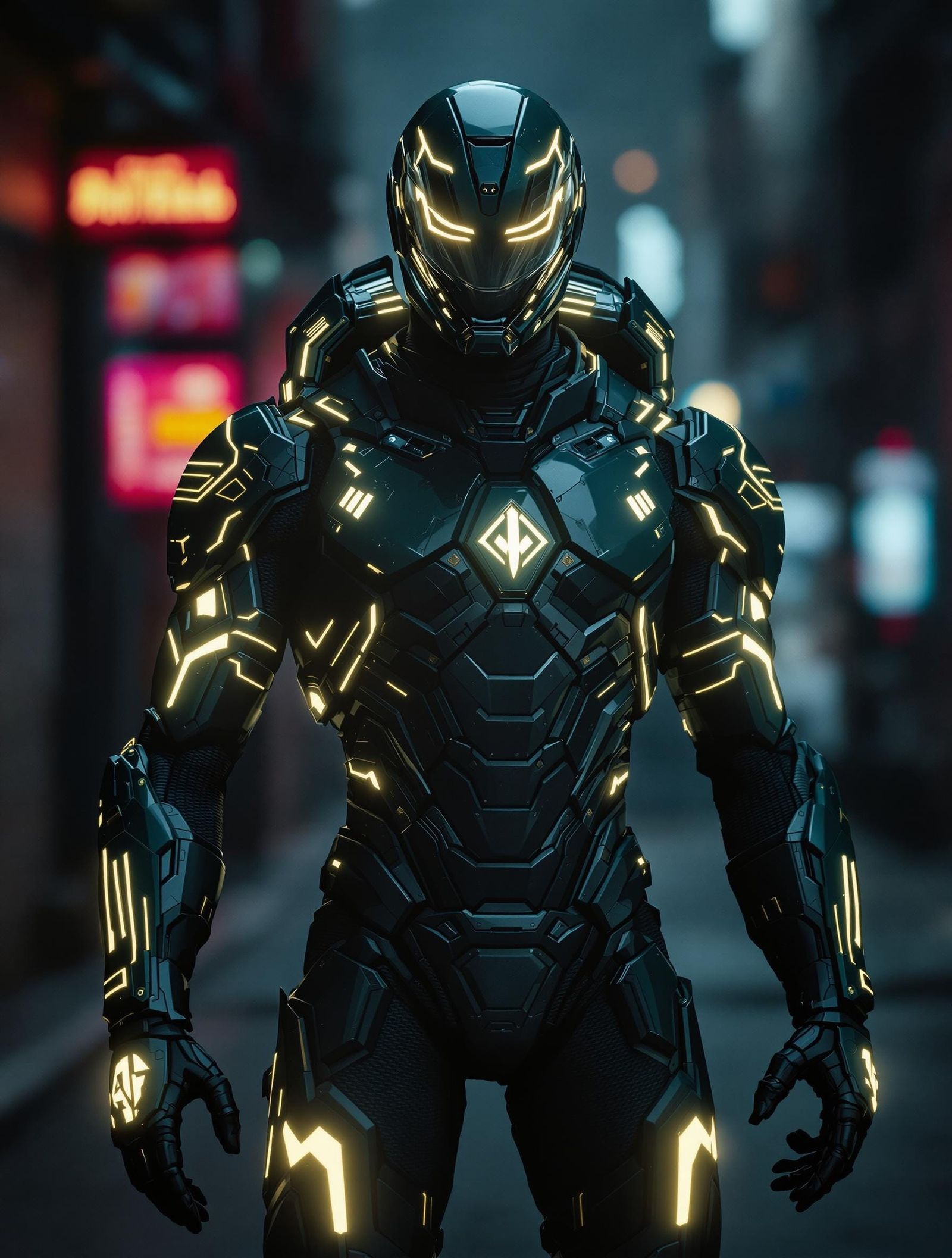 Modern Superhero in Forest Green and Dark Blue Armor Suit
