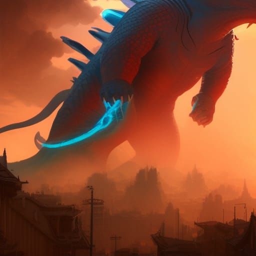 Hyperdetailed Kaiju Concept Art in Triadic Colors