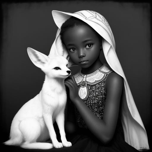 Boy and Fennec Fox in Vintage Photorealism