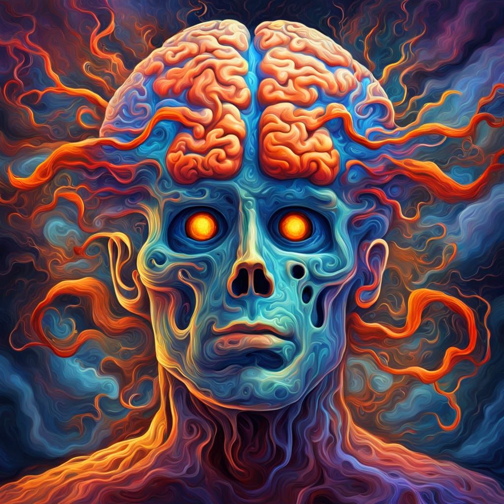 Surreal Brain Portrait in Abstract Expressionism Style