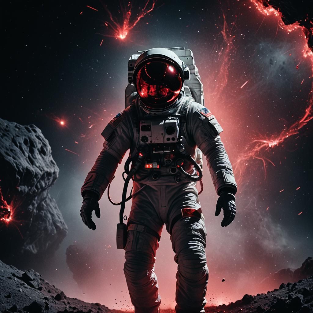 Astronaut in Red Neon Space Dust