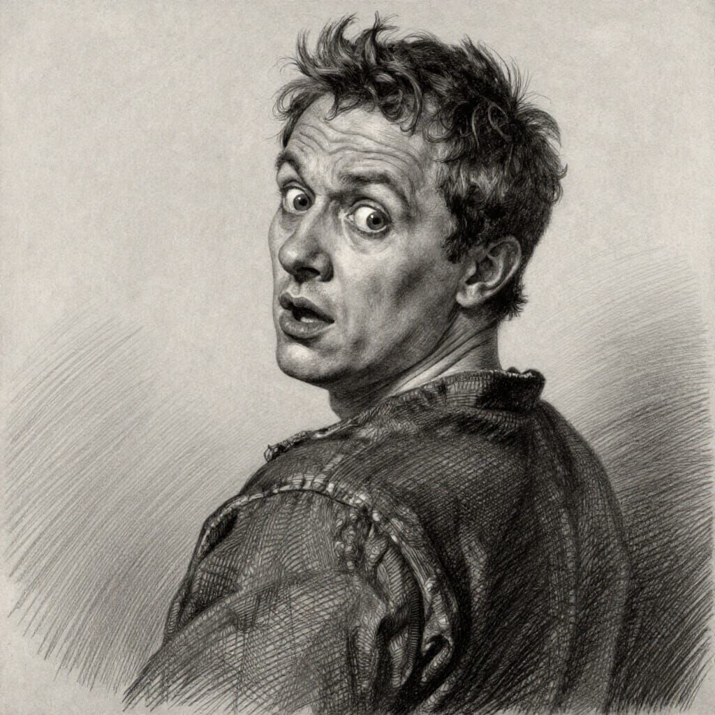 Man Reacts in Disbelief in Pencil Drawing Style