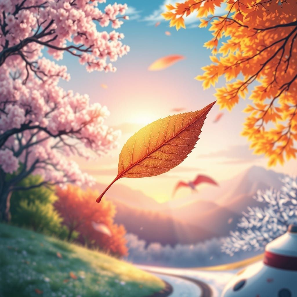 Ethereal Leaf in Dynamic Seasons Scene - Anime-Style