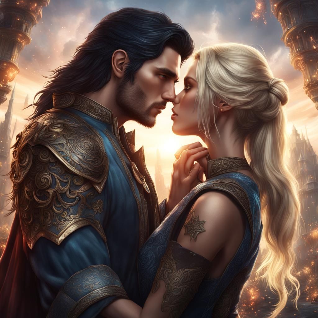 Romantic Kiss in Detailed Matte Painting Style