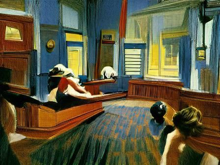 American Realism Interior Scene in Hopper Style