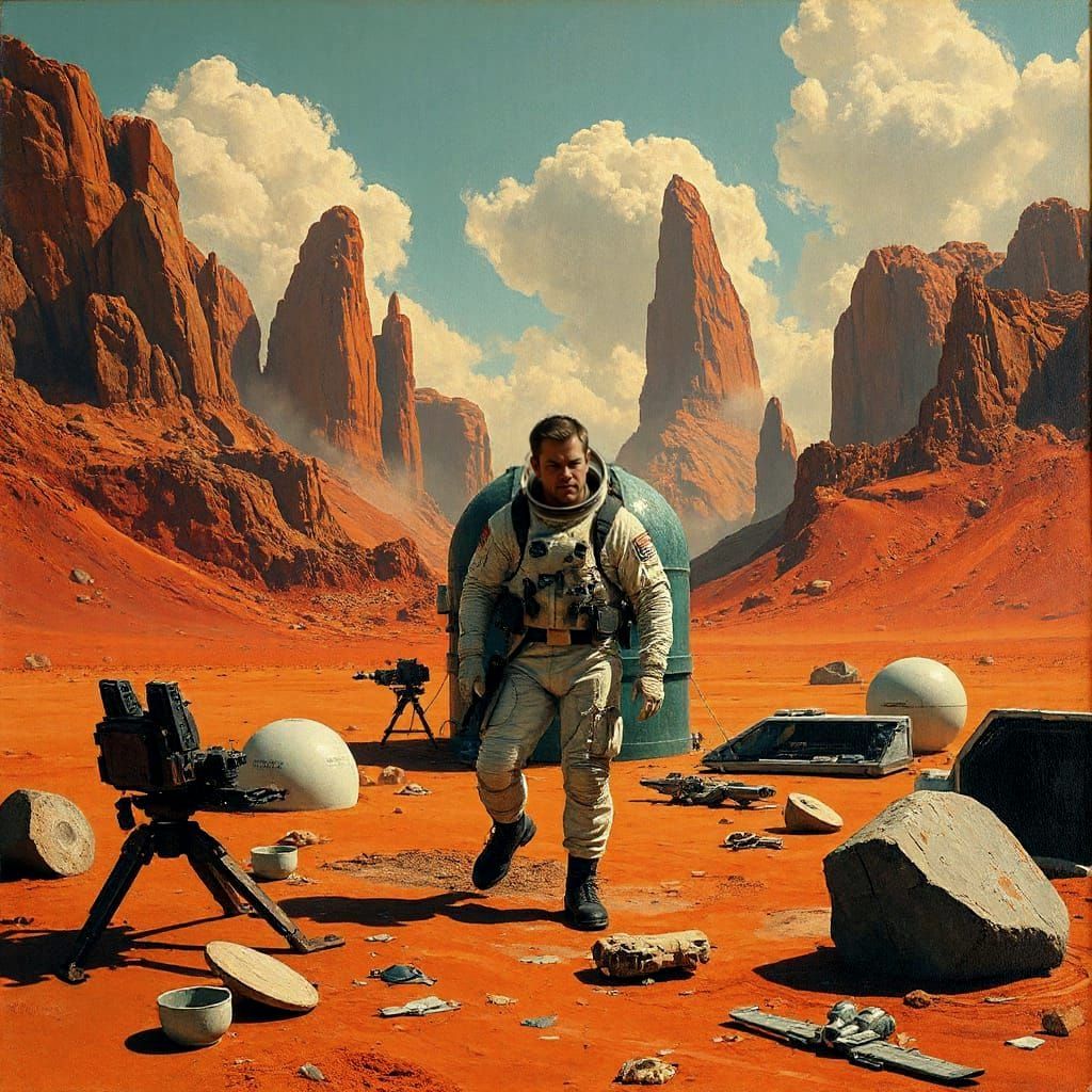 Matt Damon Builds House on Mars as Frazetta Painting