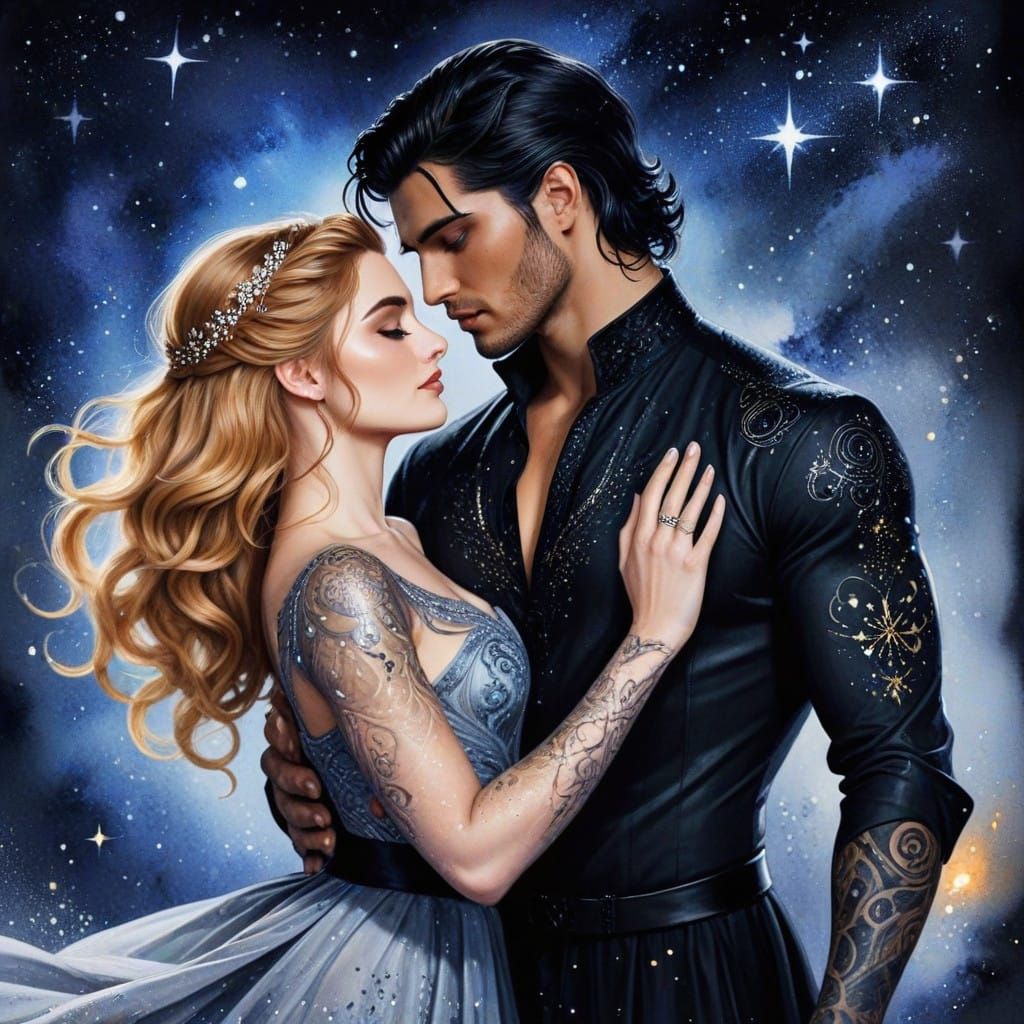 Feyre and Rhysand in Starlight Gown Painting