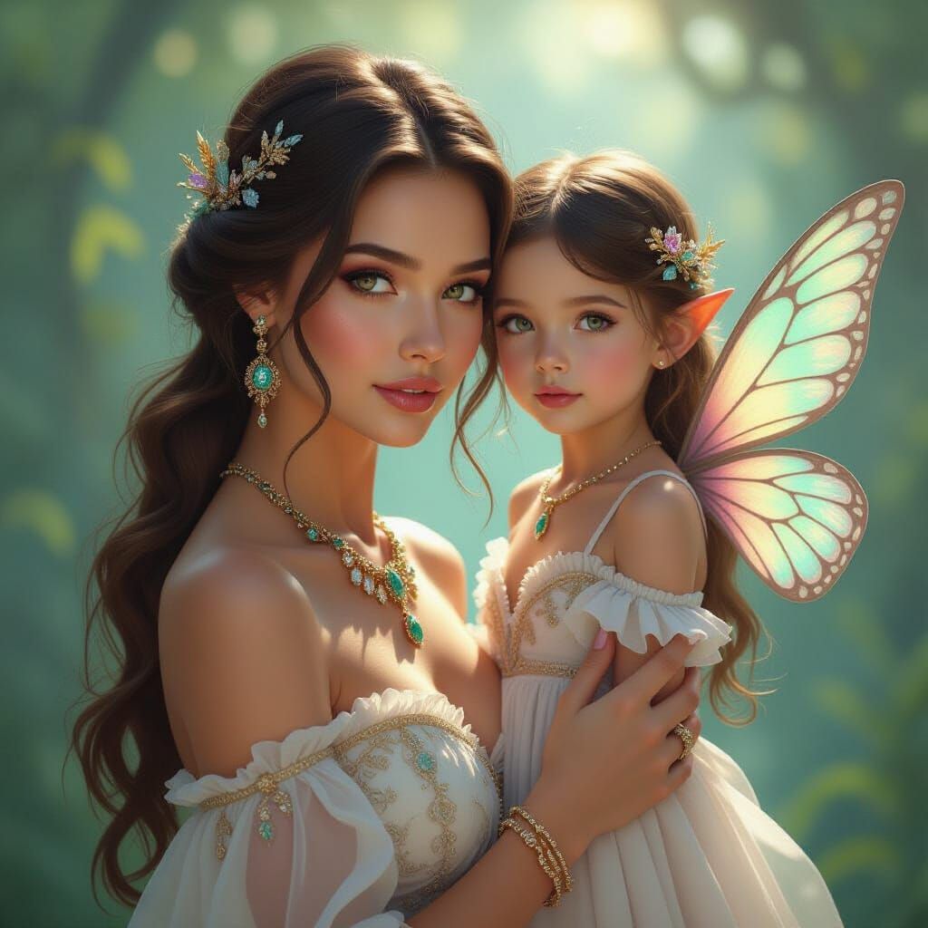 Woman With Fairy In Whimsical Dreamy Style