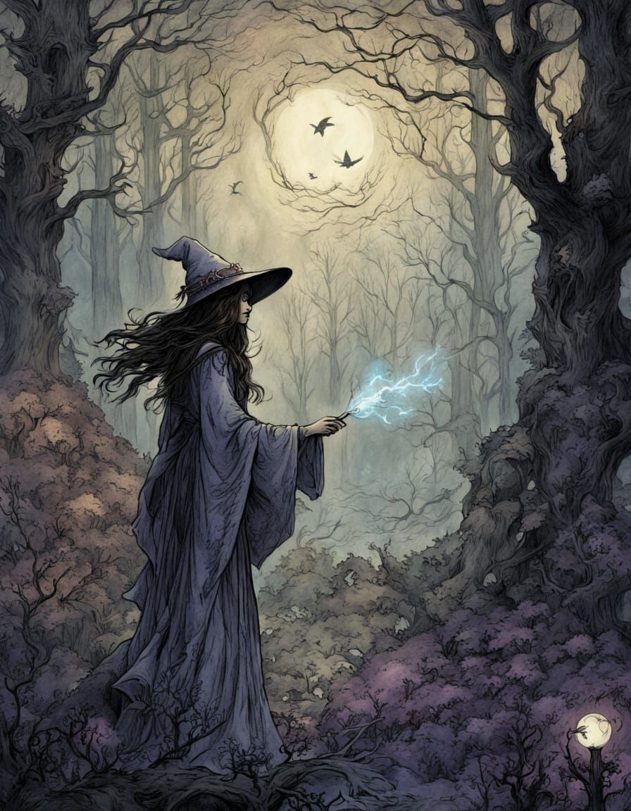 Enchanted Witch in a Dreamlike Forest