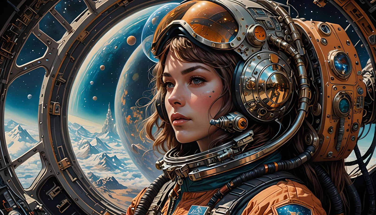 Girl Space Pilot Portrait in Woodroffe Style