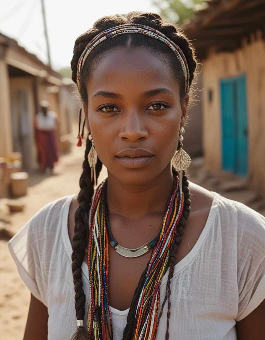 African American Woman in Senegal Village, Cinematic Style