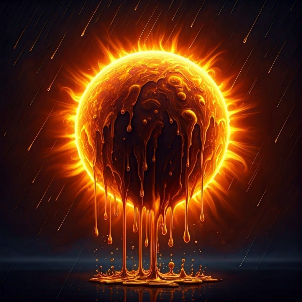 Melting Sun with Rain: A Hyper-Realistic Splash-Art