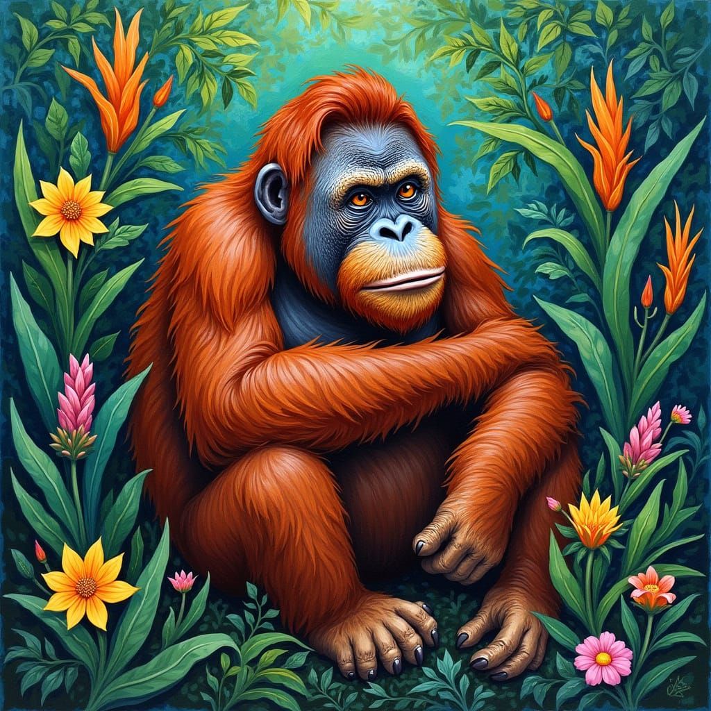 Orangutan in Jungle, Van Gogh-Style Impressionism