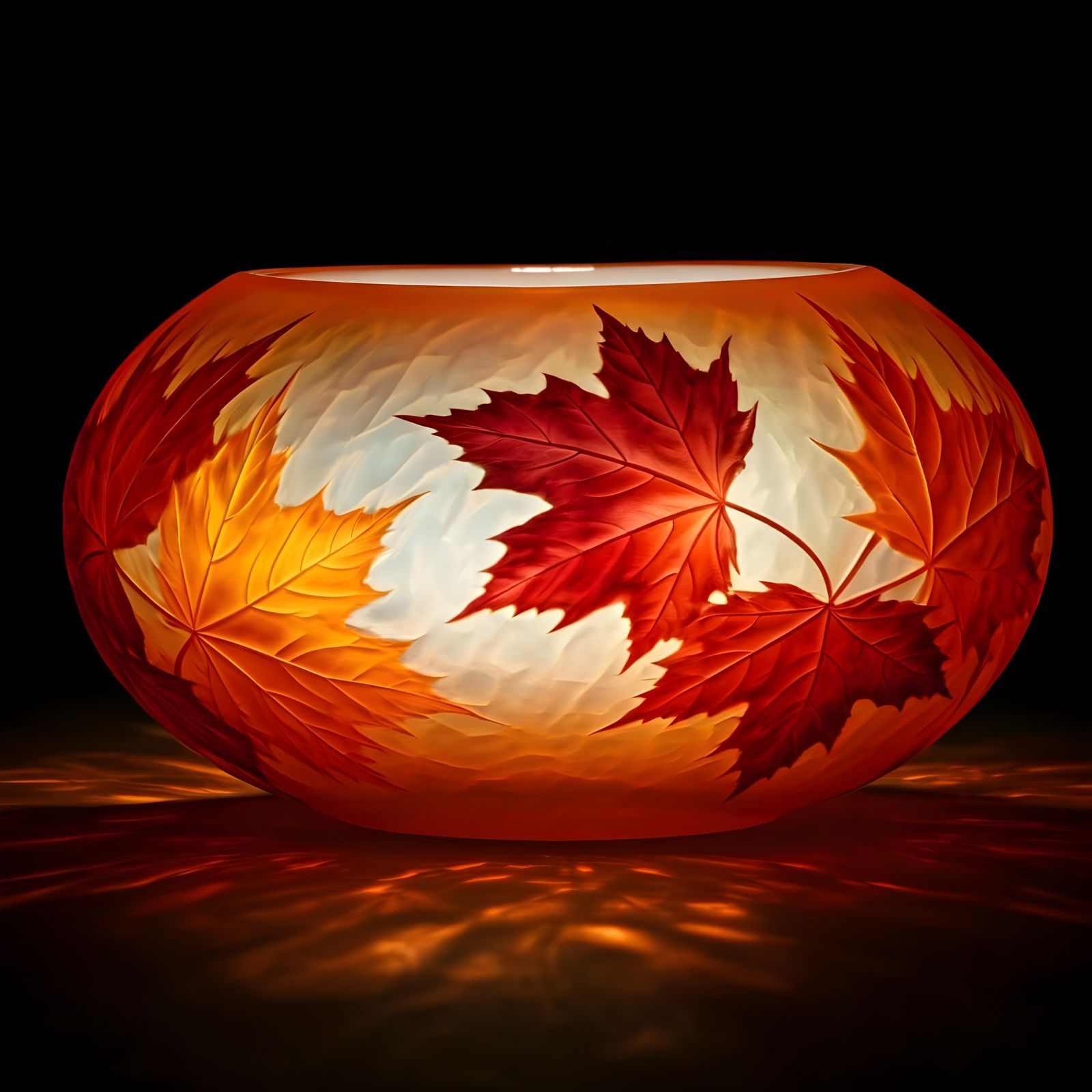 Cameo Glass Bowl with Maple Leaf Design