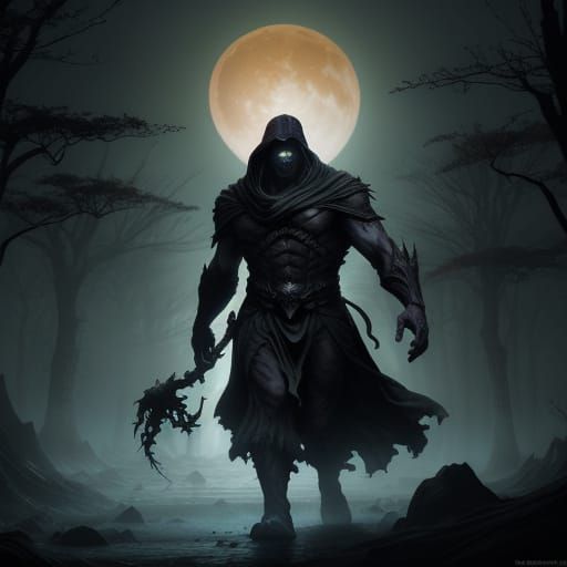 Mystical Bigfoot Strolls Under Ethereal Full Moon