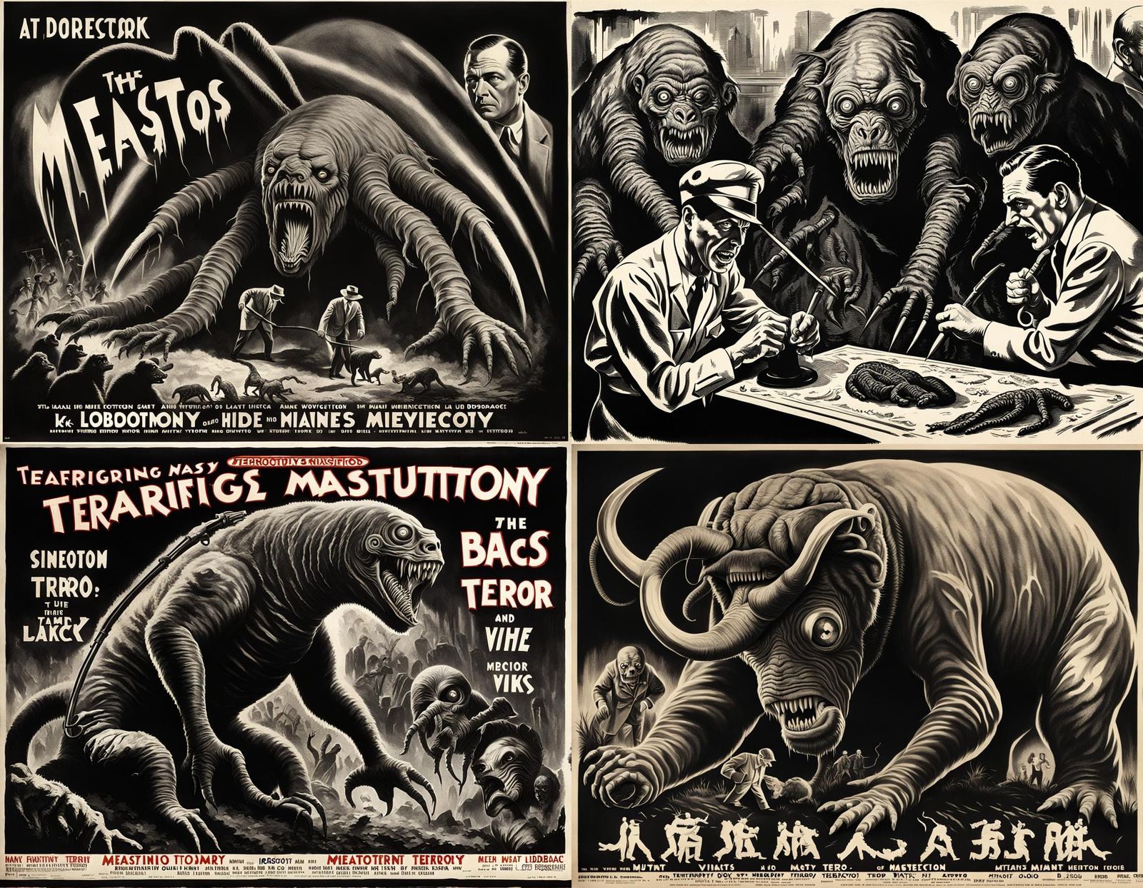 Terrifying Mutant Animal Movie Poster in 1930s Style
