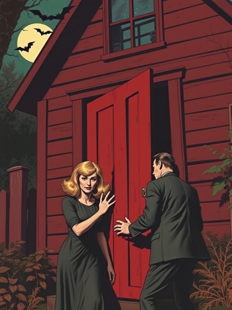 Vintage Comic Book Illustration of Haunted House