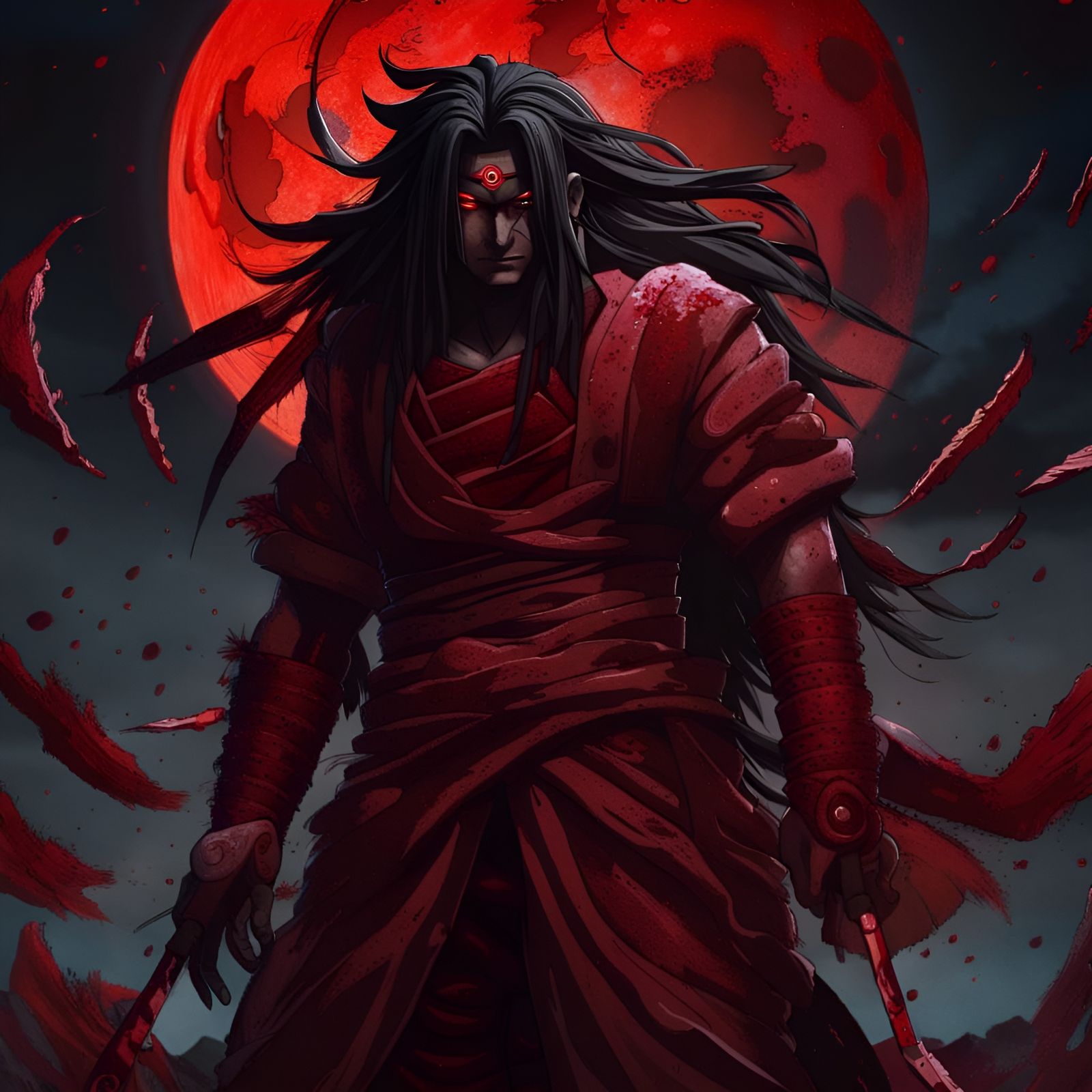Raged madara in a red moon night