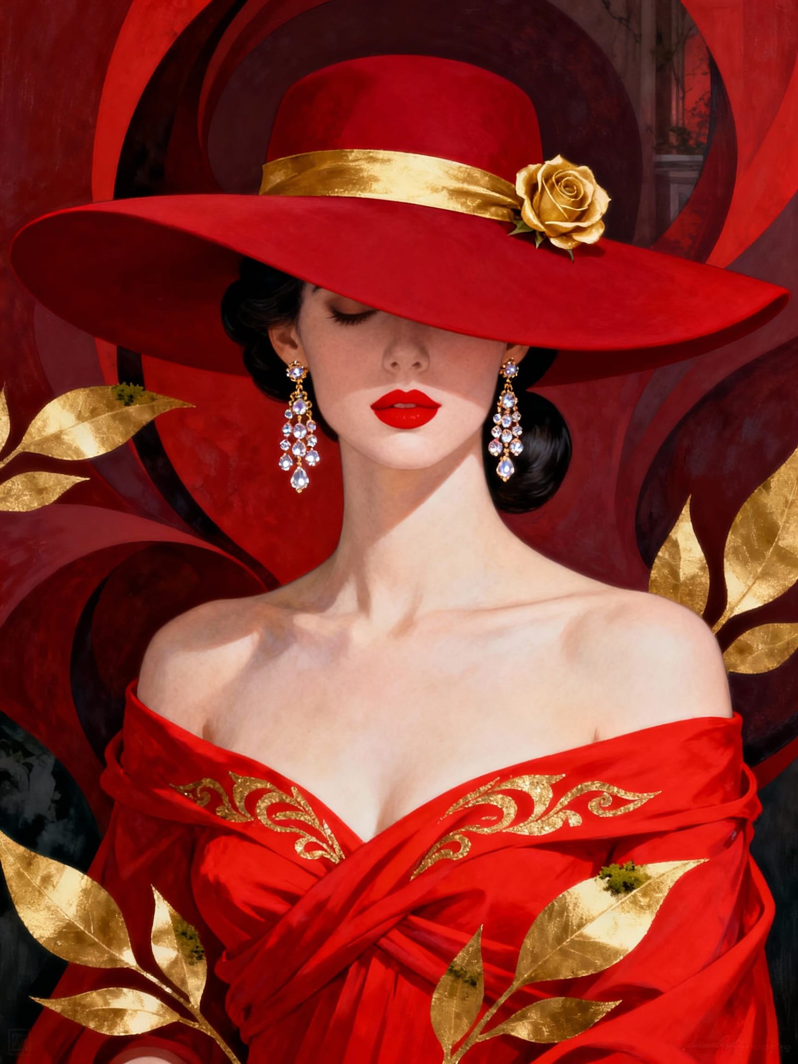 Elegant Woman Draws Sword in Mysterious Hall