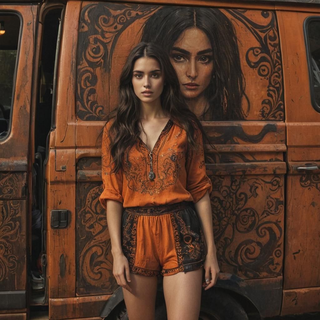 Woman by Gypsy Van in Romantic Realism Style