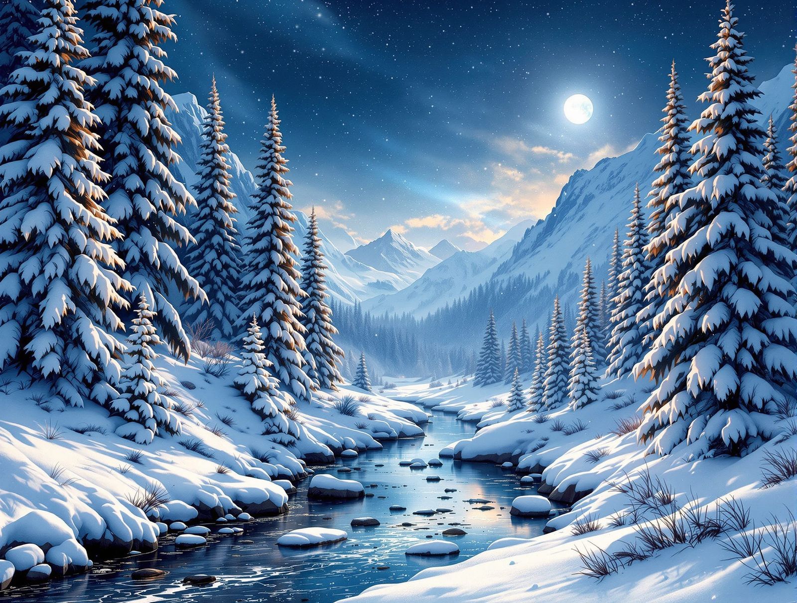 Norse Valley Under Starry Night Sky