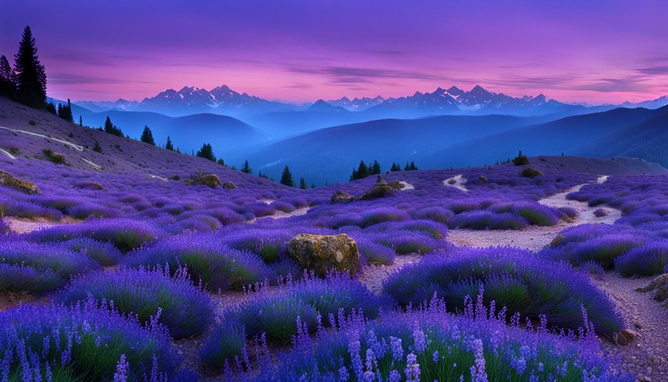 Amethyst Brook in Violet Landscape: Cinematic Film Still