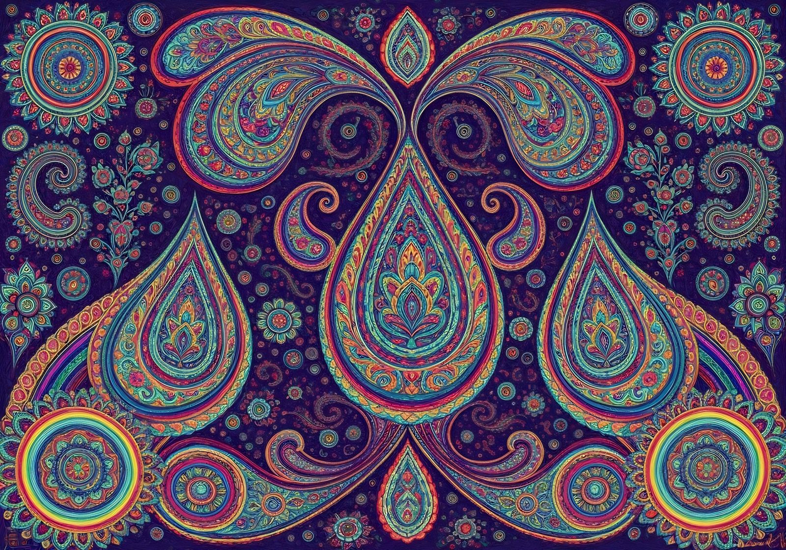 Surreal Paisley Drops in Rainbow Colors