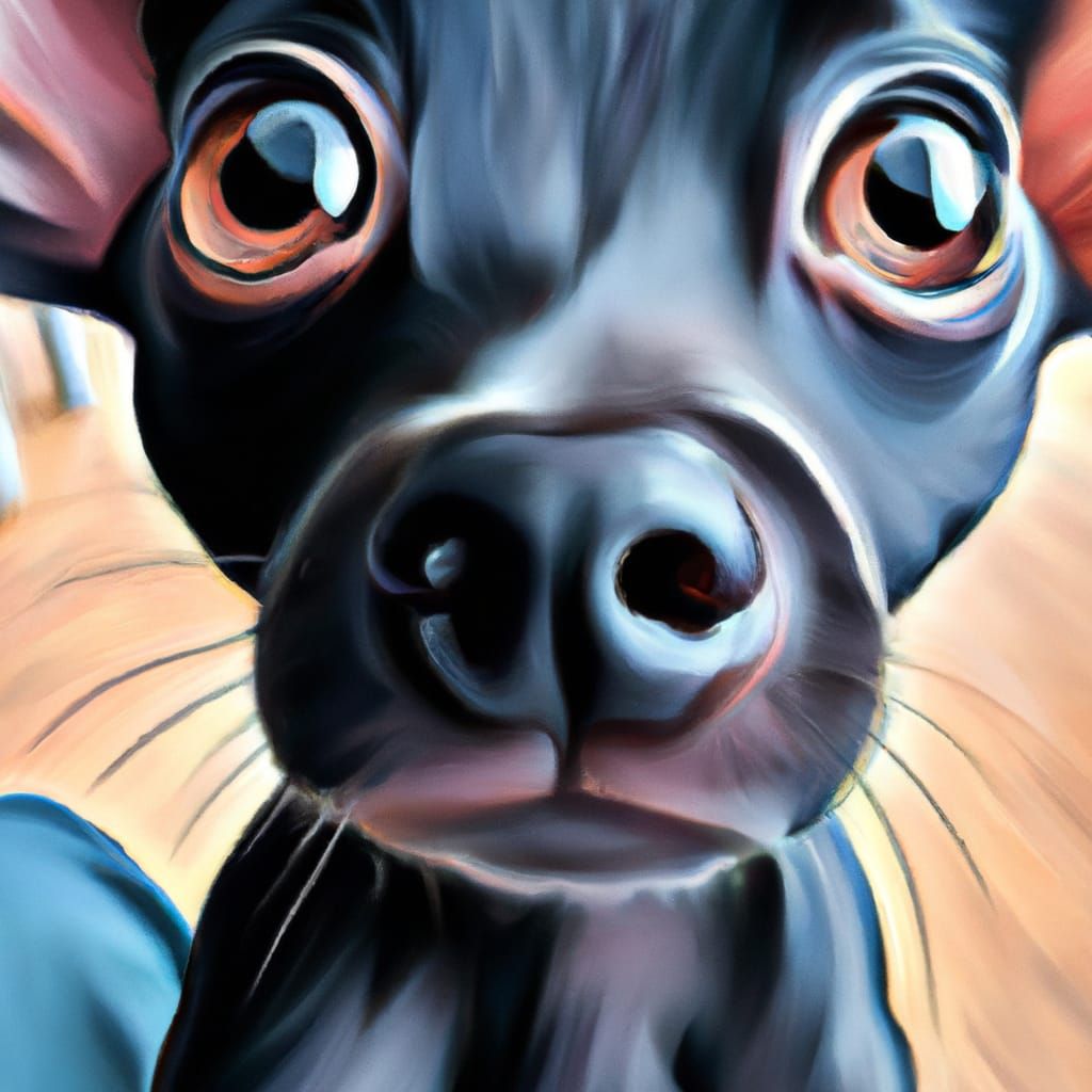 Figurative Painting: Sad-Eyed Dog with Iridescent Fur