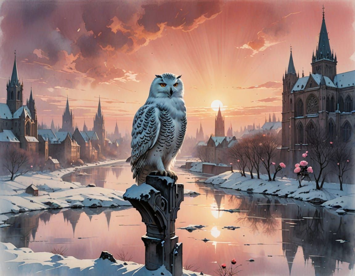 Snowy Owl Cathedral: Digital Matte Painting